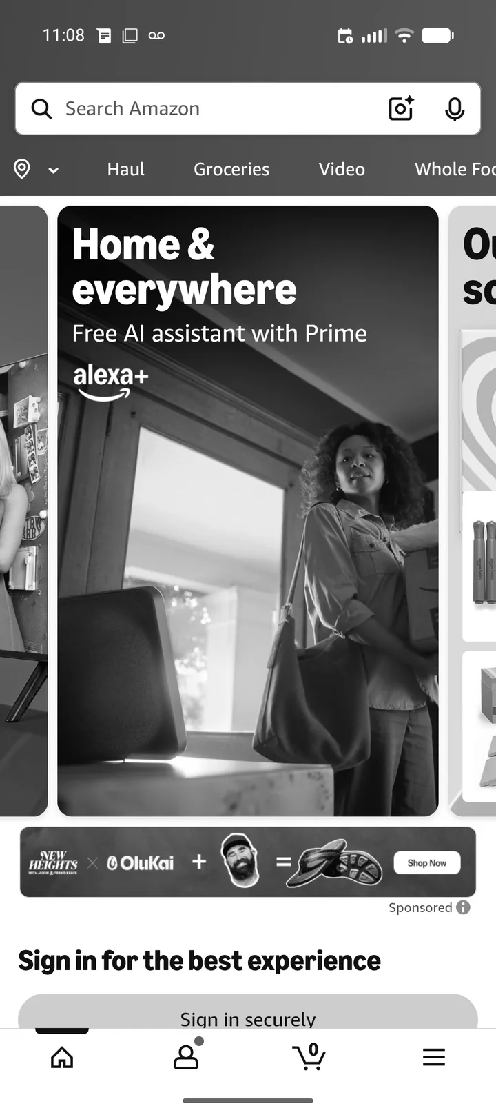 A shopping app on the same phone, rendered entirely in gray.